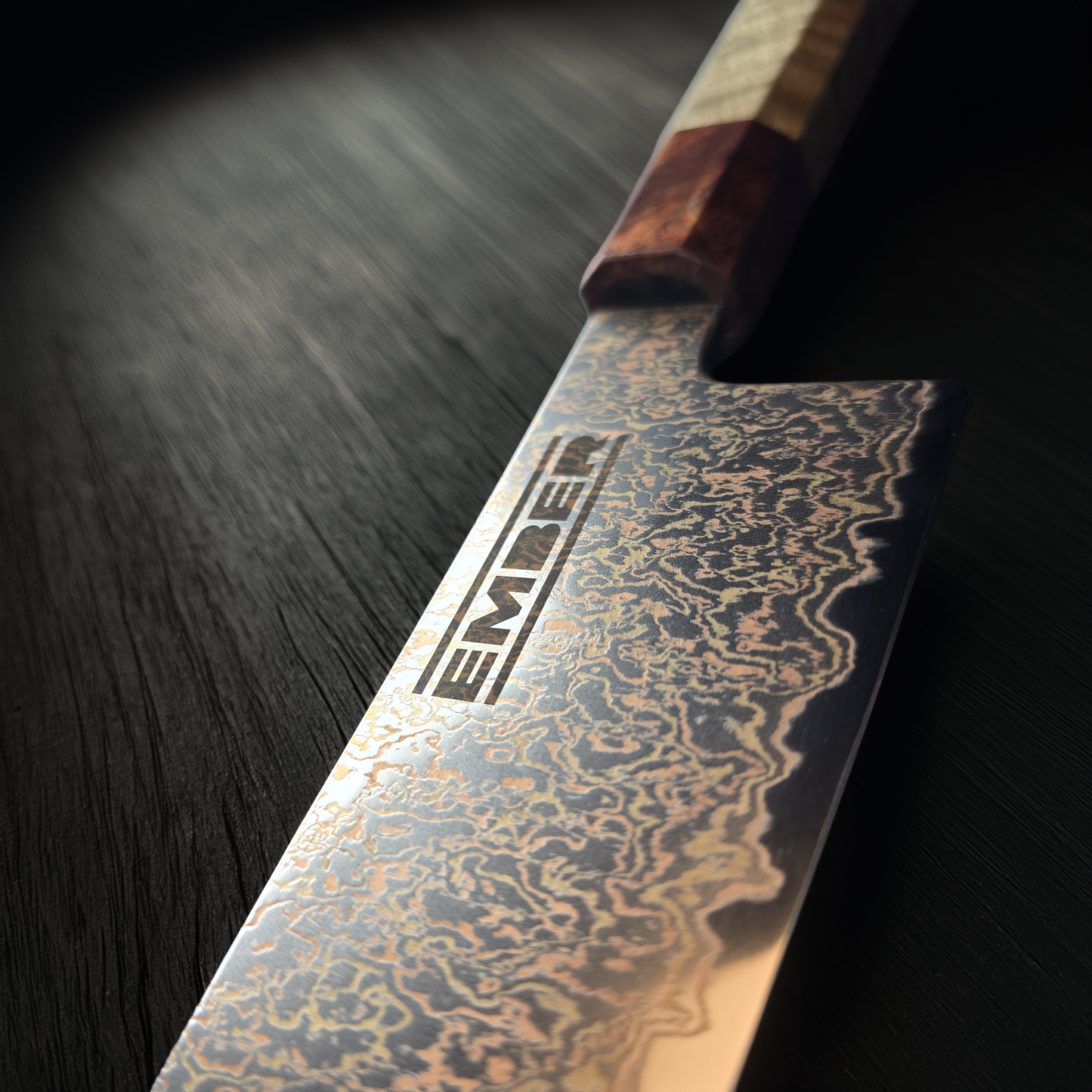 PYRO! CUCHILLO BUNKA - DAMASCO DE COBRE Y BRONCE 8"