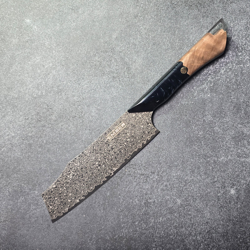 Nakiri DASTAN 7" de acero de Damasco con recubrimiento DLC — cuchillo japonés para verduras