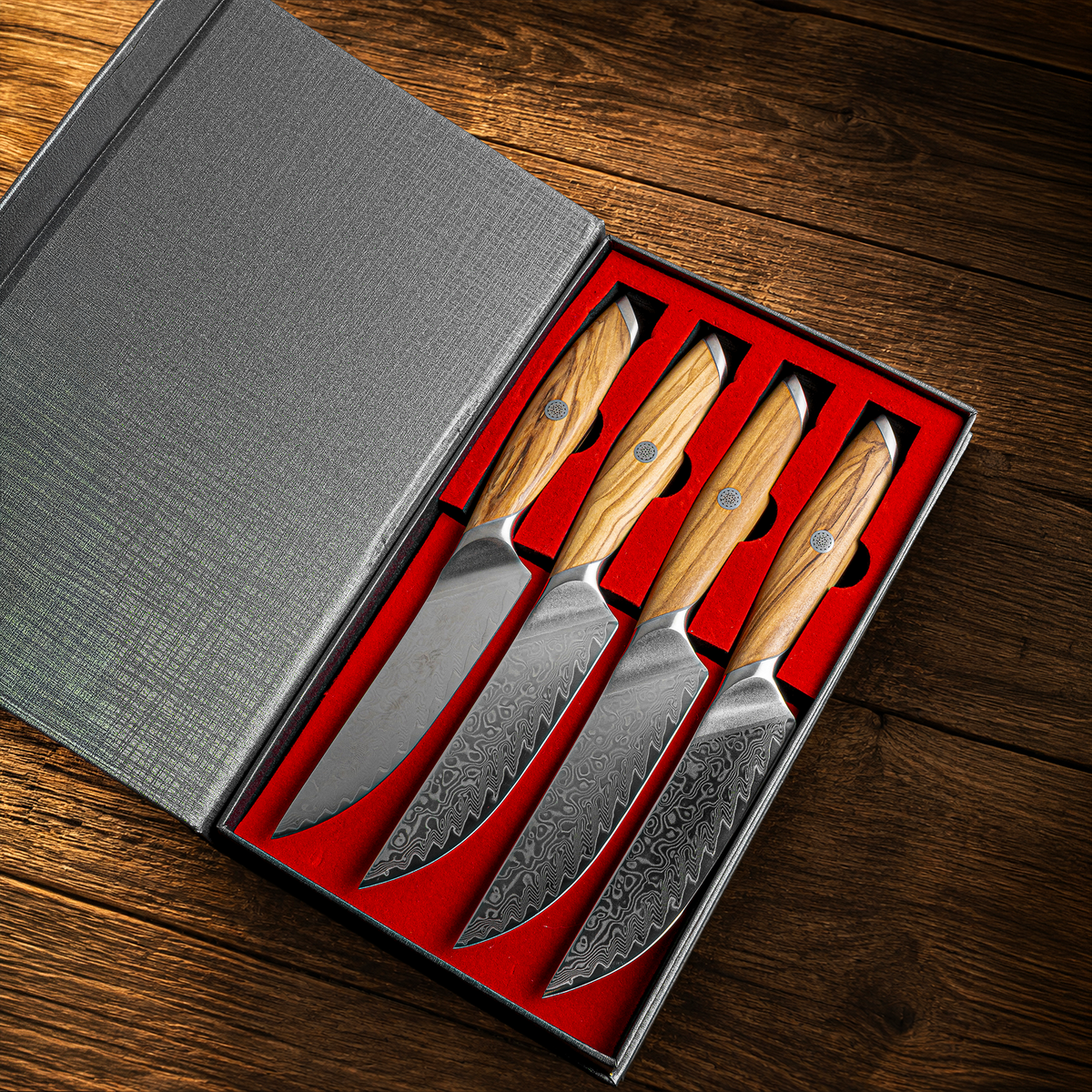 SET MESA ACERO S35VN + OLIVO - 4 PIEZAS