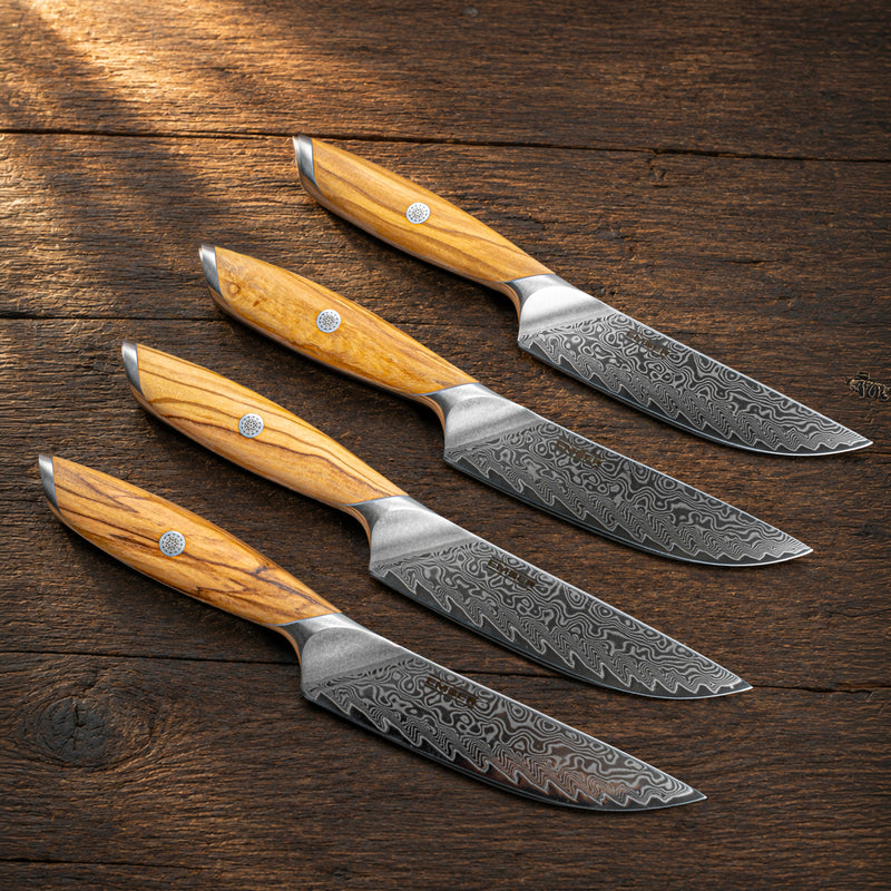 SET MESA ACERO S35VN + OLIVO - 4 PIEZAS