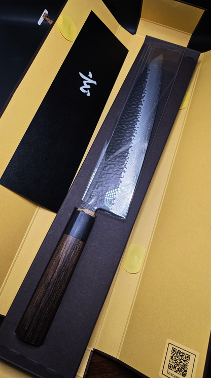 JAPONES: GYOUTO 240mm GEN BLACK DAMASCO NEGRO VG-10 MANGO EN PAKKAWOOD NEGRA