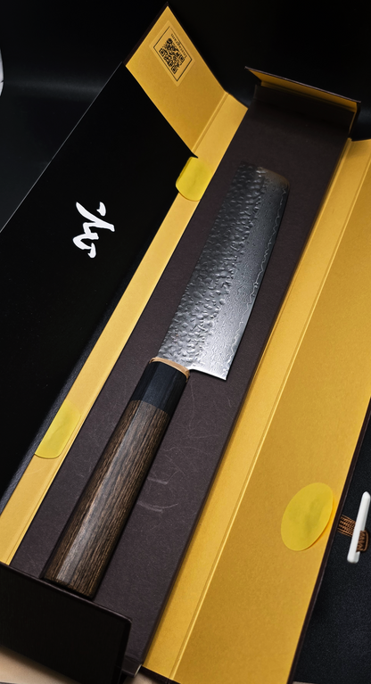 JAPONES: NAKIRI 150mm GEN BLACK DAMASCO NEGRO VG-10 MANGO EN PAKKAWOOD NEGRA