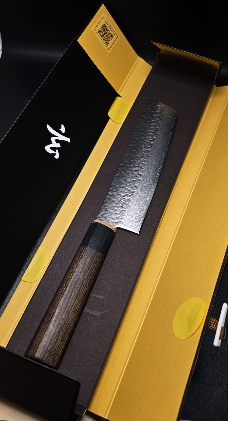 JAPONES: NAKIRI 150mm GEN BLACK DAMASCO NEGRO VG-10 MANGO EN PAKKAWOOD NEGRA