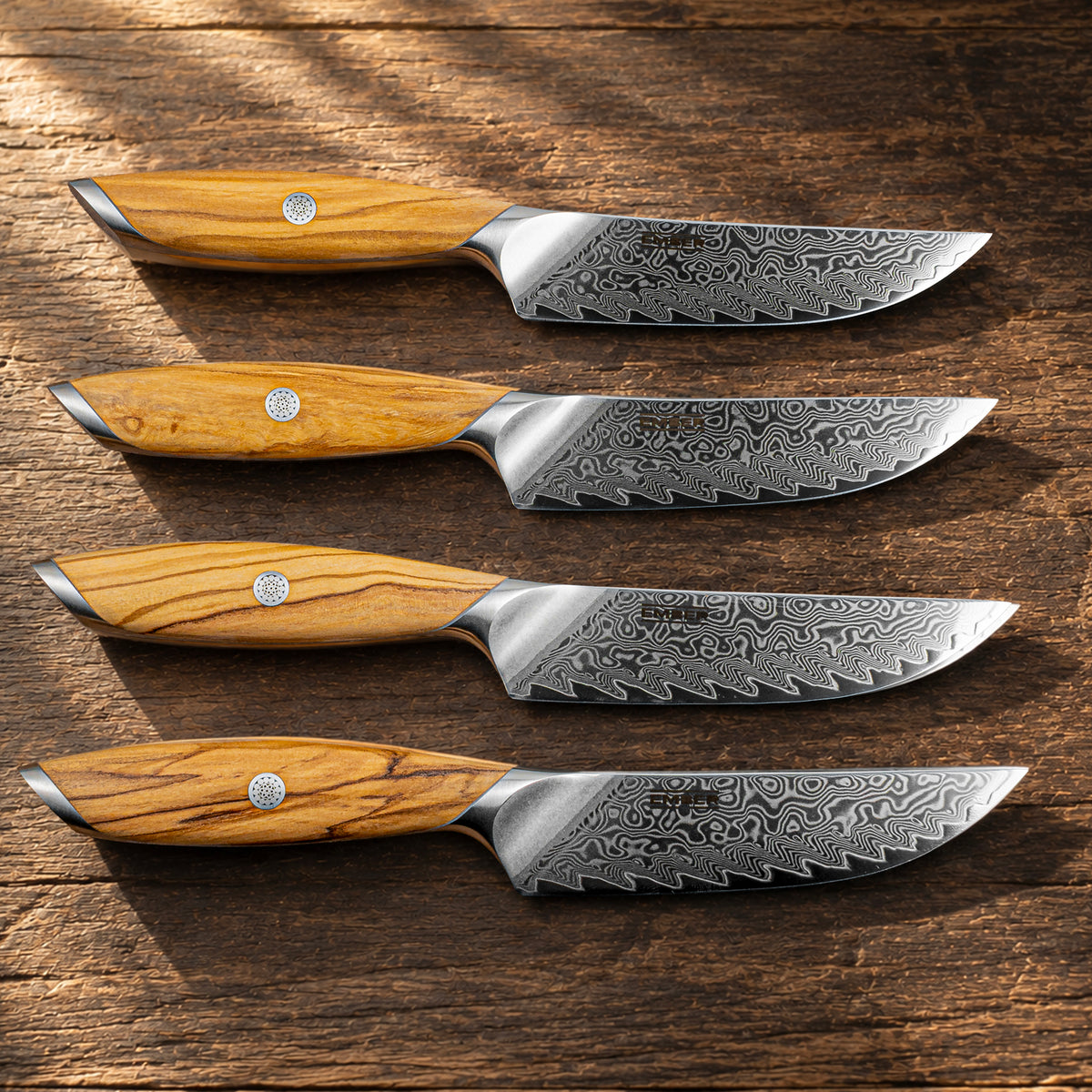 SET MESA ACERO S35VN + OLIVO - 4 PIEZAS