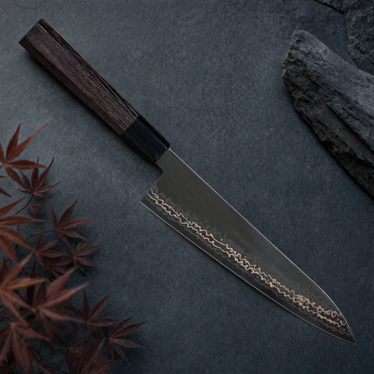 JAPONES: GYUTO 210mm DAMASCO DE NÍQUEL SLD MANGO EN WENGUÉ