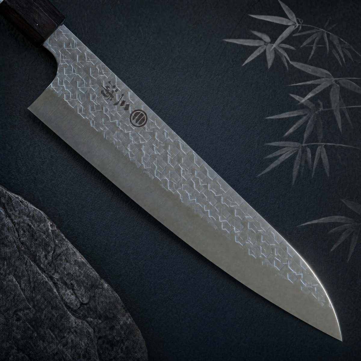 JAPONES: GYUTO 210mm MARTILLADO SG2 MANGO EN ÉBANO Y TURQUESA