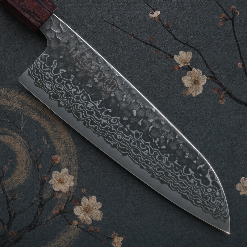 JAPONES: SANTOKU 165mm DAMASCO BLANCO GINSAN MANGO EN KEYAKI