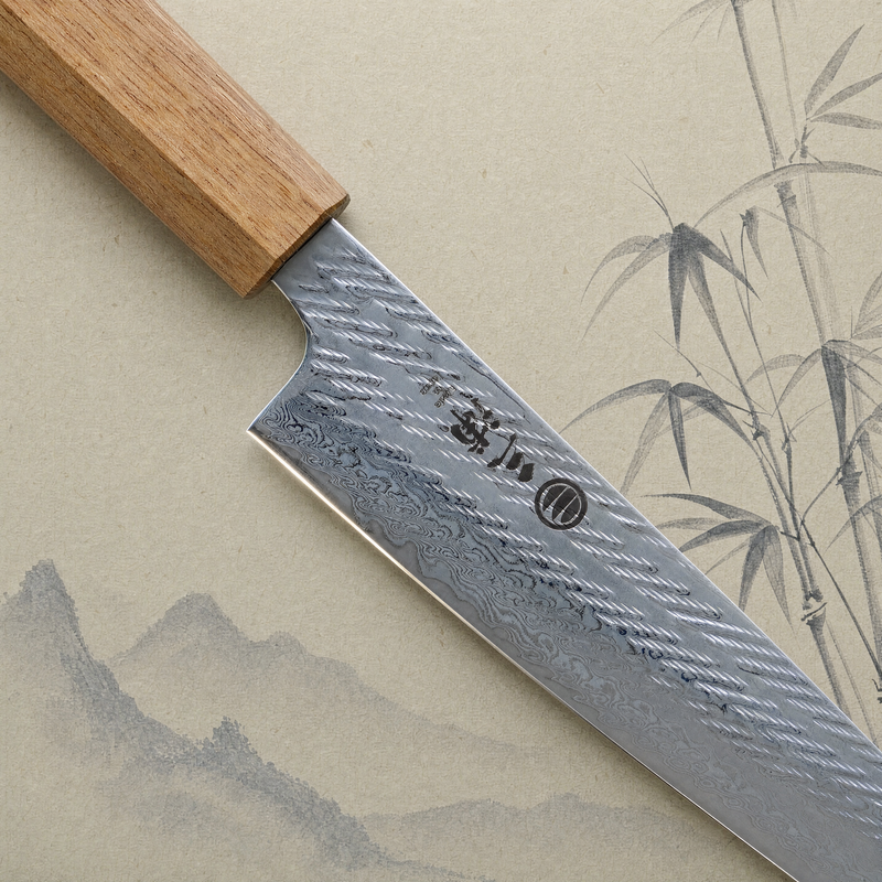 JAPONES: SUJIHIKI 240mm DAMASCO TRENZADO AUS-10 MANGO EN ROBLE