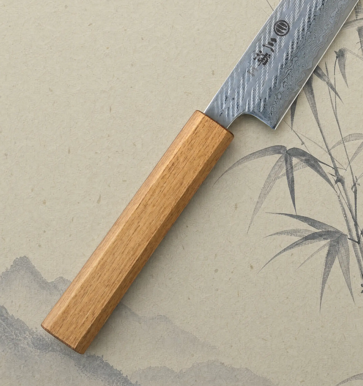 JAPONES: SUJIHIKI 240mm DAMASCO TRENZADO AUS-10 MANGO EN ROBLE