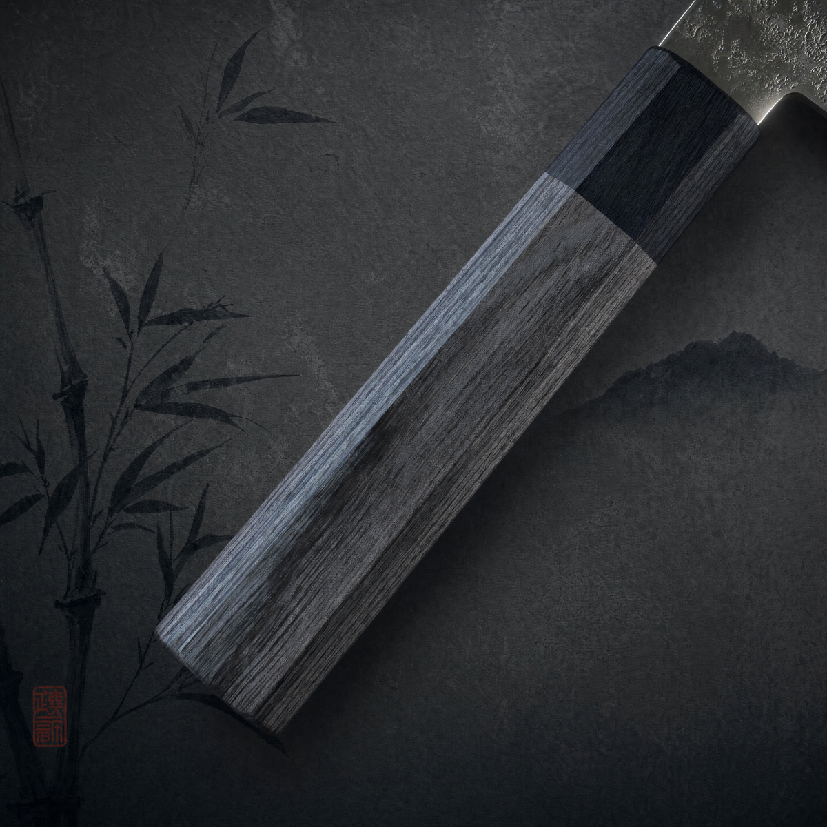 JAPONES: SANTOKU 180mm DAMASCO NASHIJI VG-10 MANGO EN CONTRACHAPADO GRIS